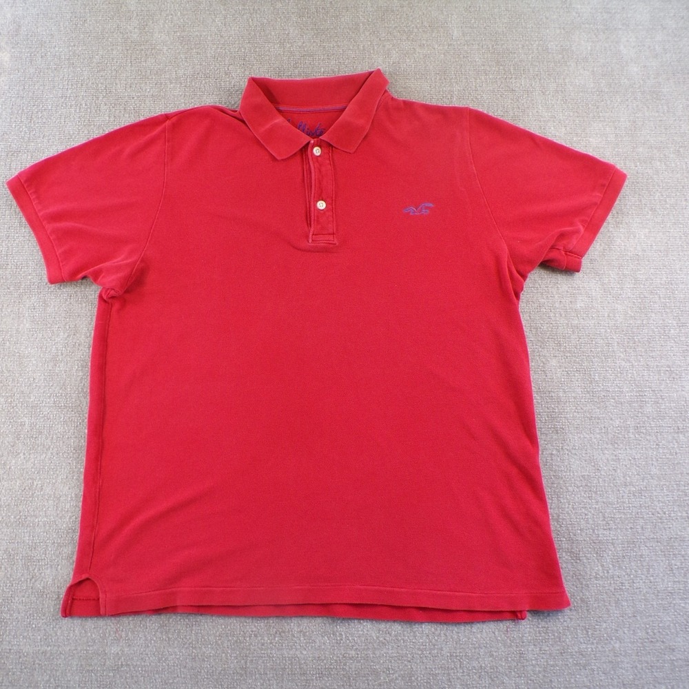 Hollister Red Polo Shirt XXL Embroidered Logo Fits M/L Y2K Style Slim Fit - Picture 1 of 8